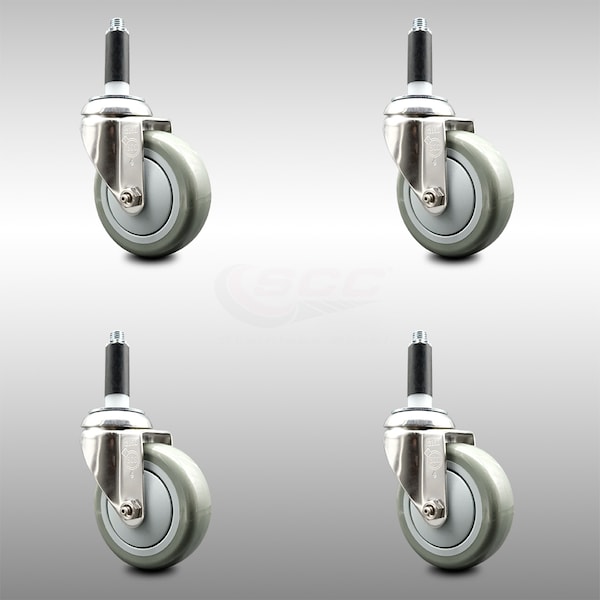 4 Inch 316SS Gray Polyurethane Swivel 3/4 Inch Expanding Stem Caster Set SCC